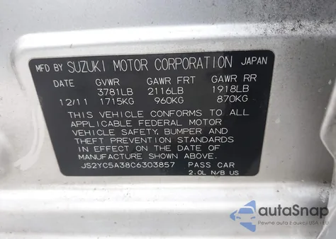 2012 Suzuki Sx4 Le/Le Popular z USA, uszkodzony, nr VIN JS2YC5A38C6303857